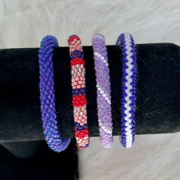 HAND CRAFTED in Nepal Beaded Bracelets (set of 4) #228PURP - Picture 3 of 3